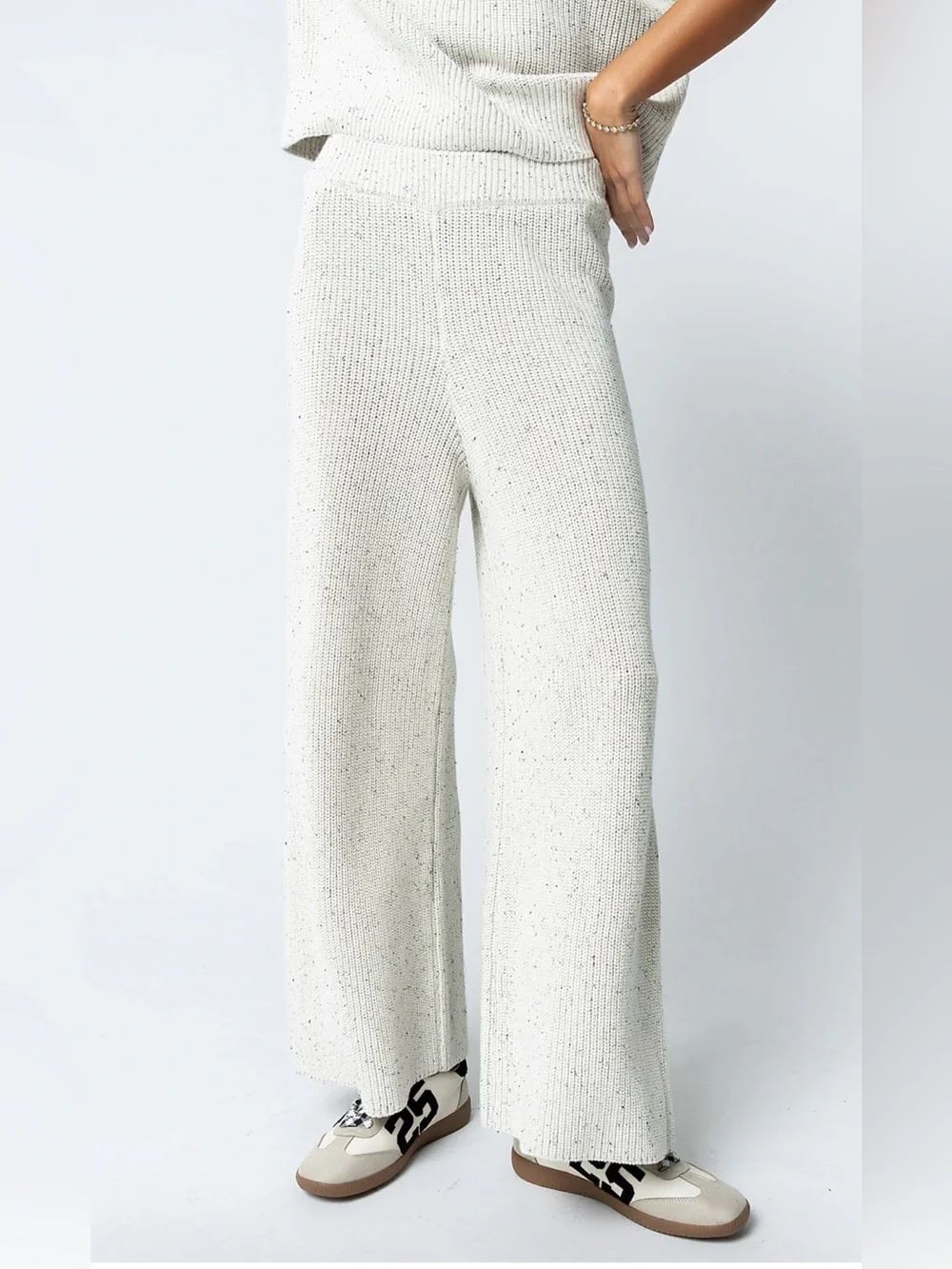 Bohme Jensen Speckled Wide Leg Pants NWT Small Oatmeal Knit Lounge Comfort Relax